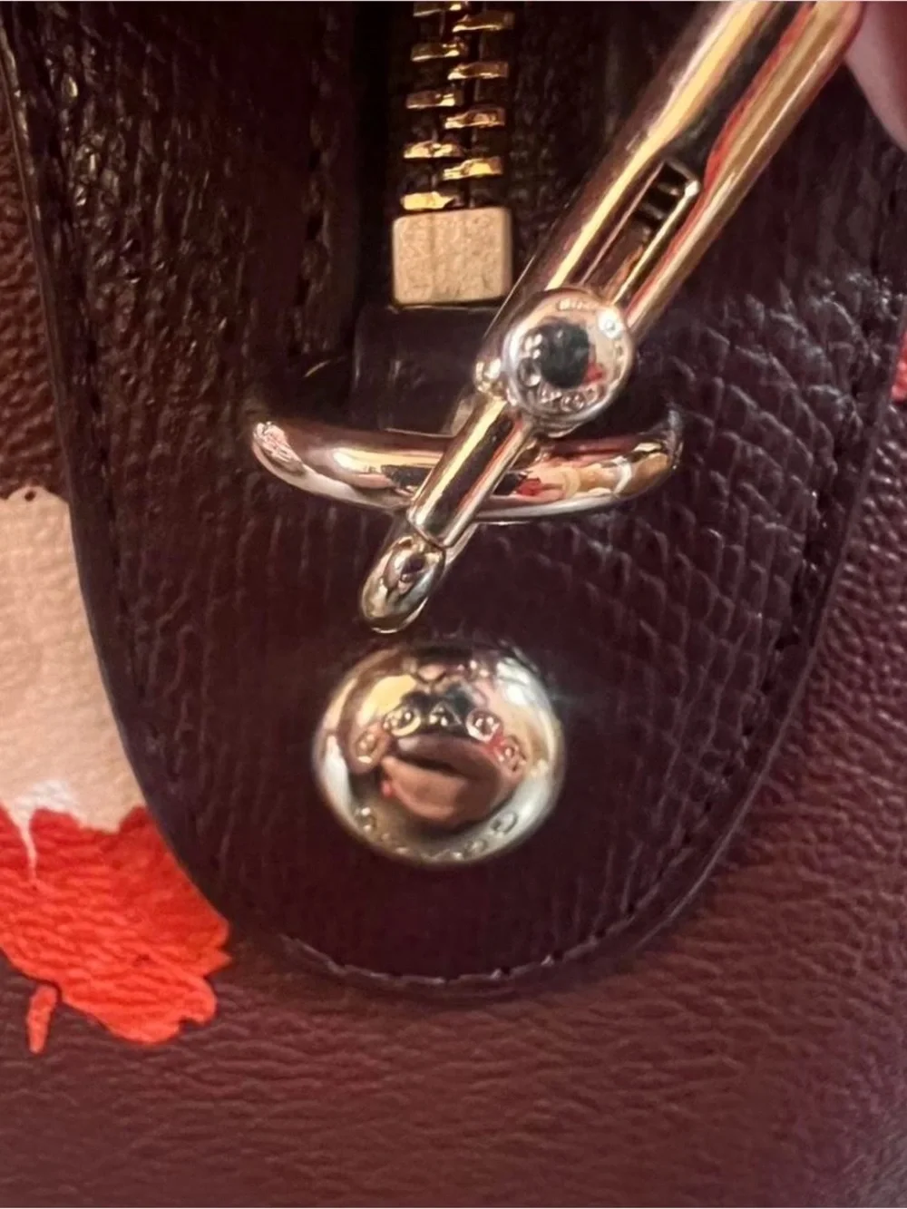 Coach Maroon Floral Leather Satchel with Pink and Orange Accents